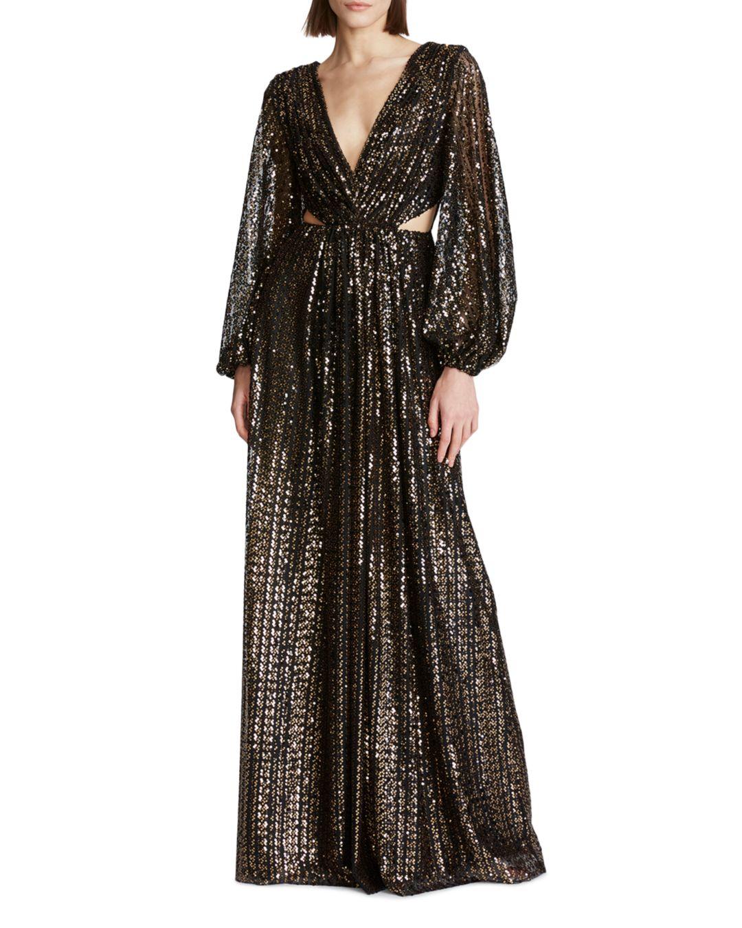 Halston Madelyn Sequin Side Cutout Gown in Black | Lyst