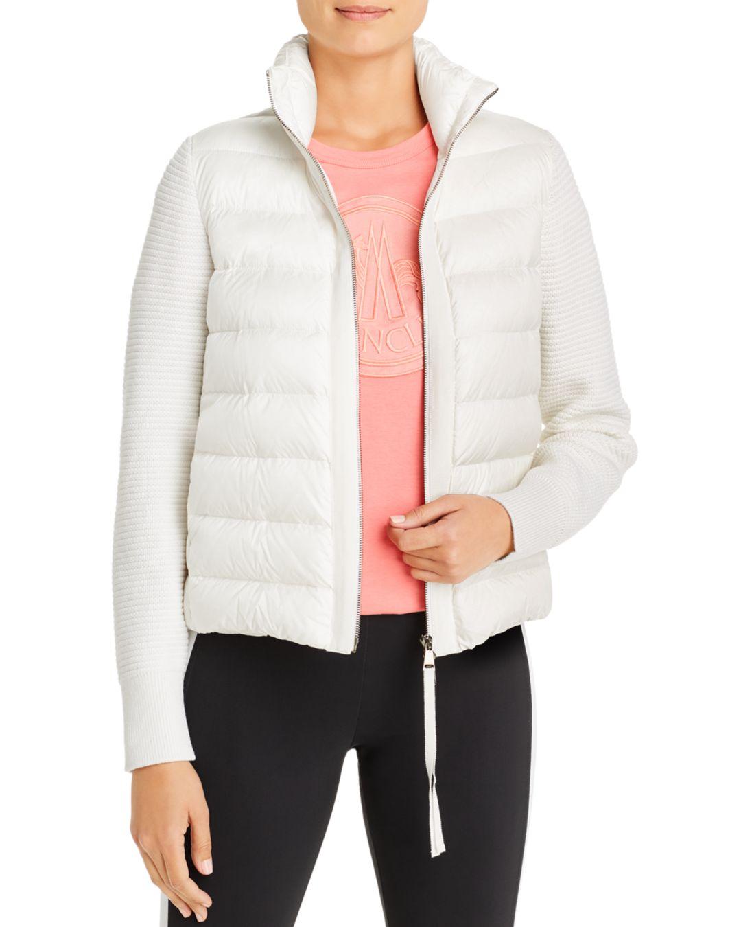 Moncler Quilted Down & Knit Cardigan in White - Lyst