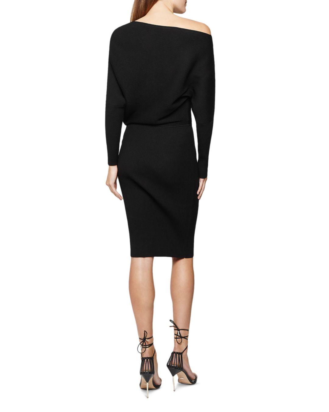Reiss Synthetic Lara Ribbed Off - The - Shoulder Bodycon Dress in Black ...