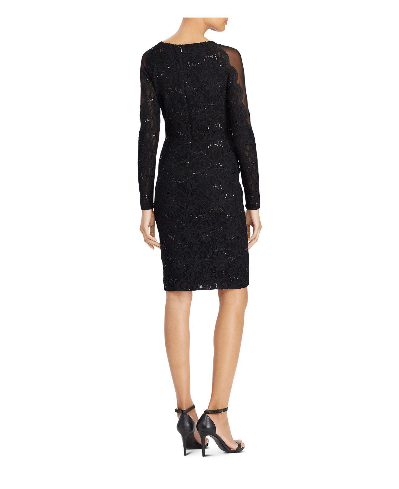Ralph Lauren Lauren Petites Sheer-inset Sequin Lace Dress in Black - Lyst