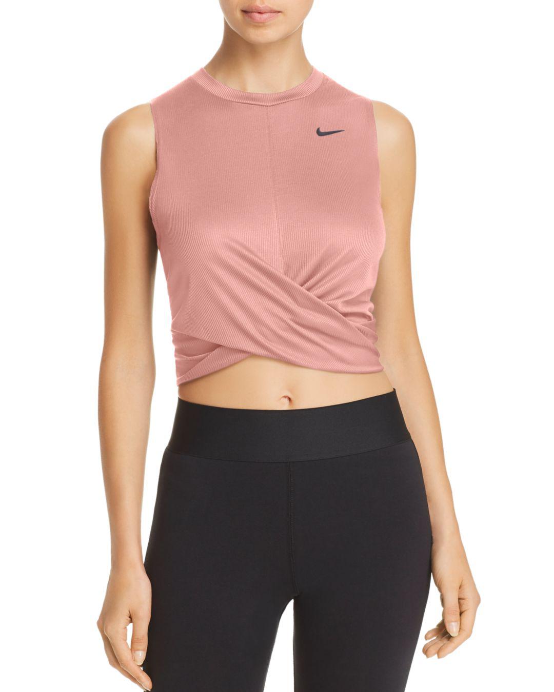 Nike Dry Tank Crop Twist Ho in Pink | Lyst