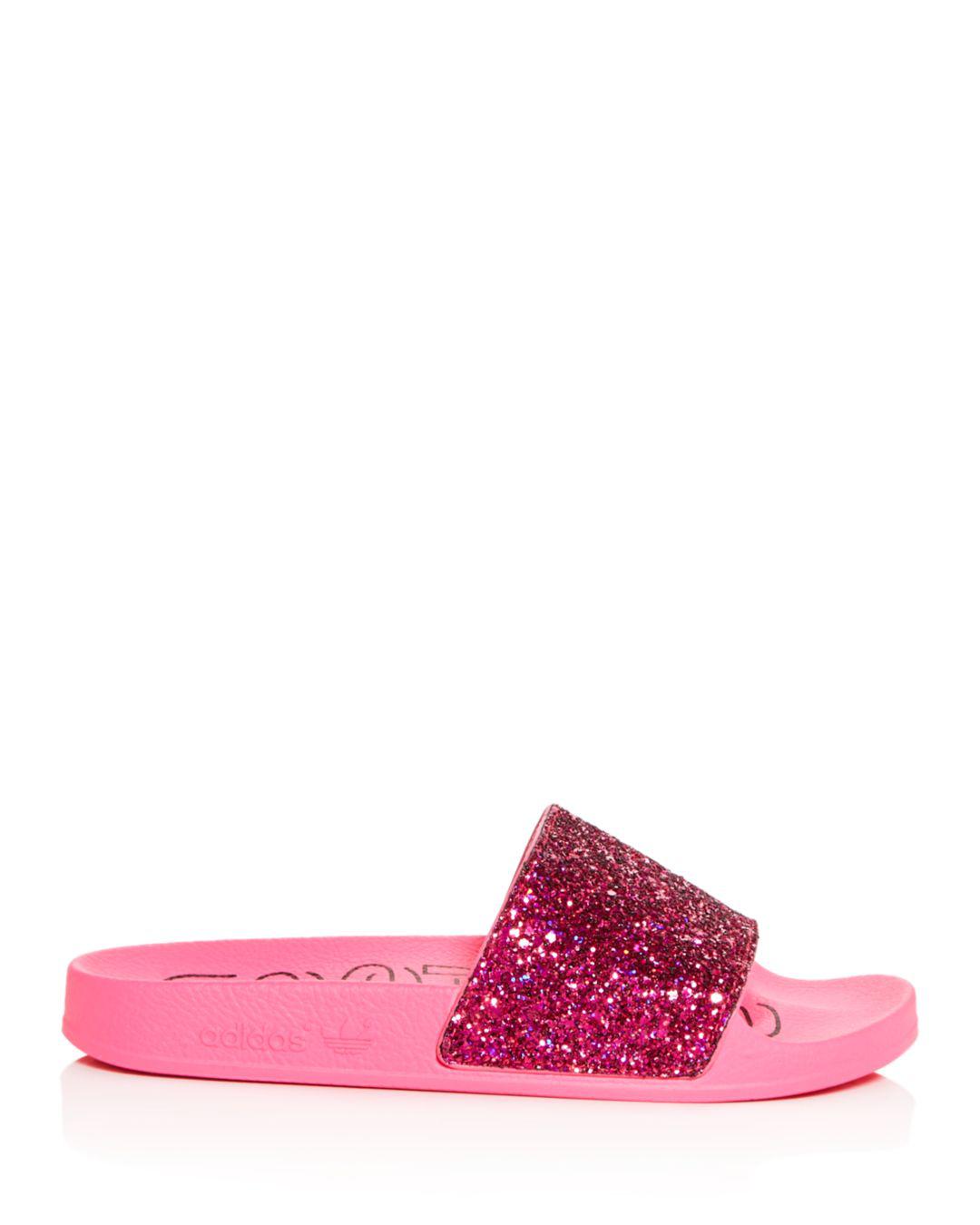 adidas pink glitter slides