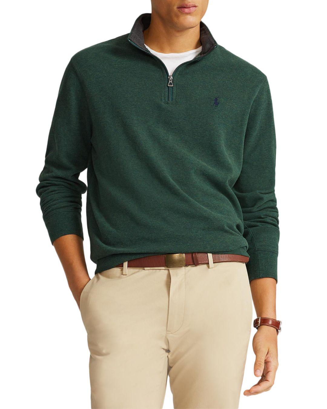 Polo Ralph Lauren Cotton Jersey Quarter - Zip Pullover in Green for Men ...