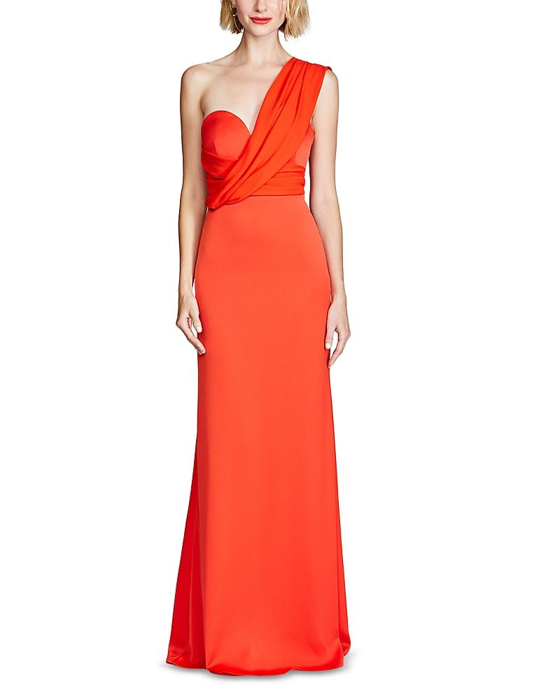 Elycia Gown Halston Orange Dress HALSTON Elycia One Shoulder Cape