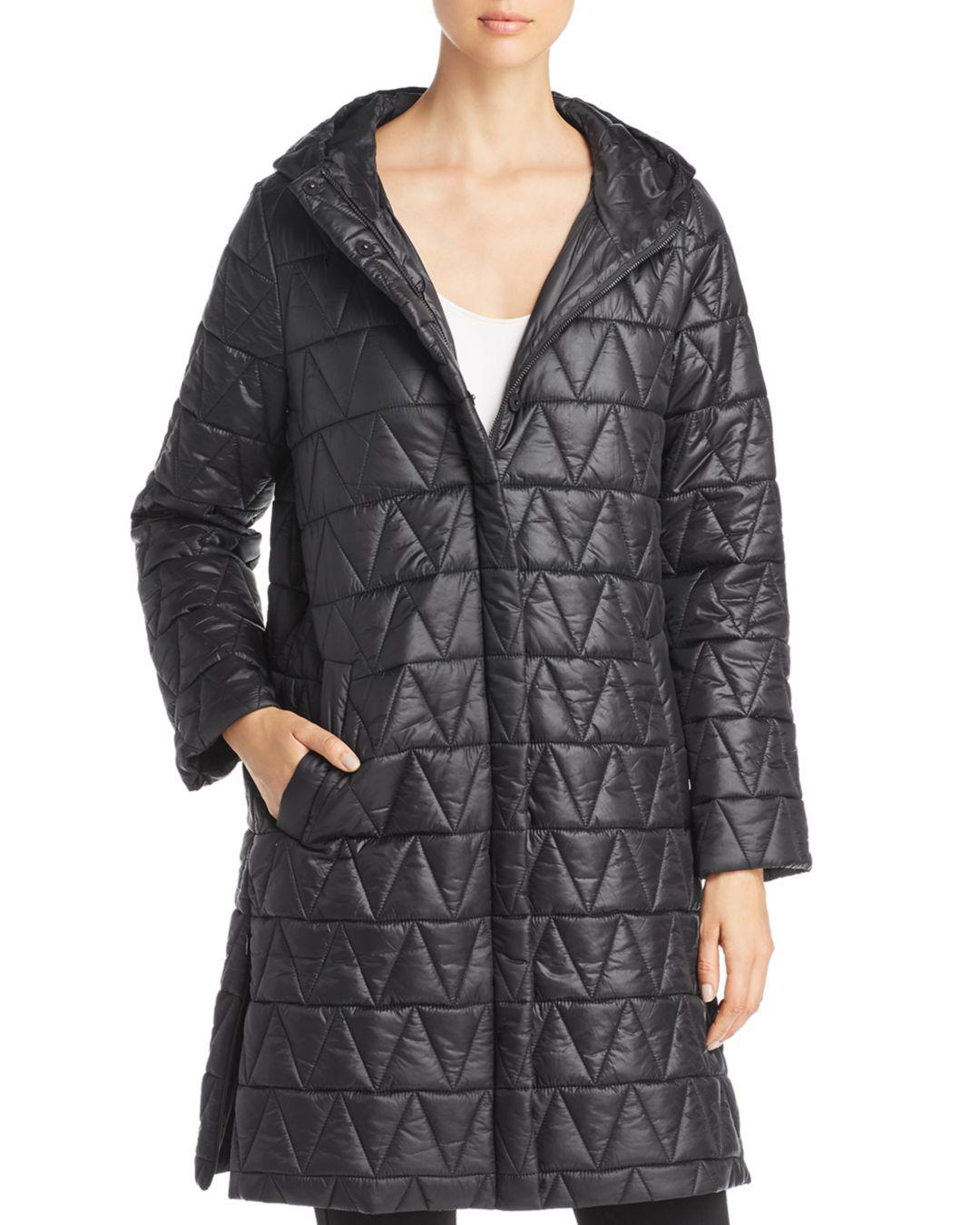 Eileen Fisher Hooded Quilted Coat in Black - Lyst
