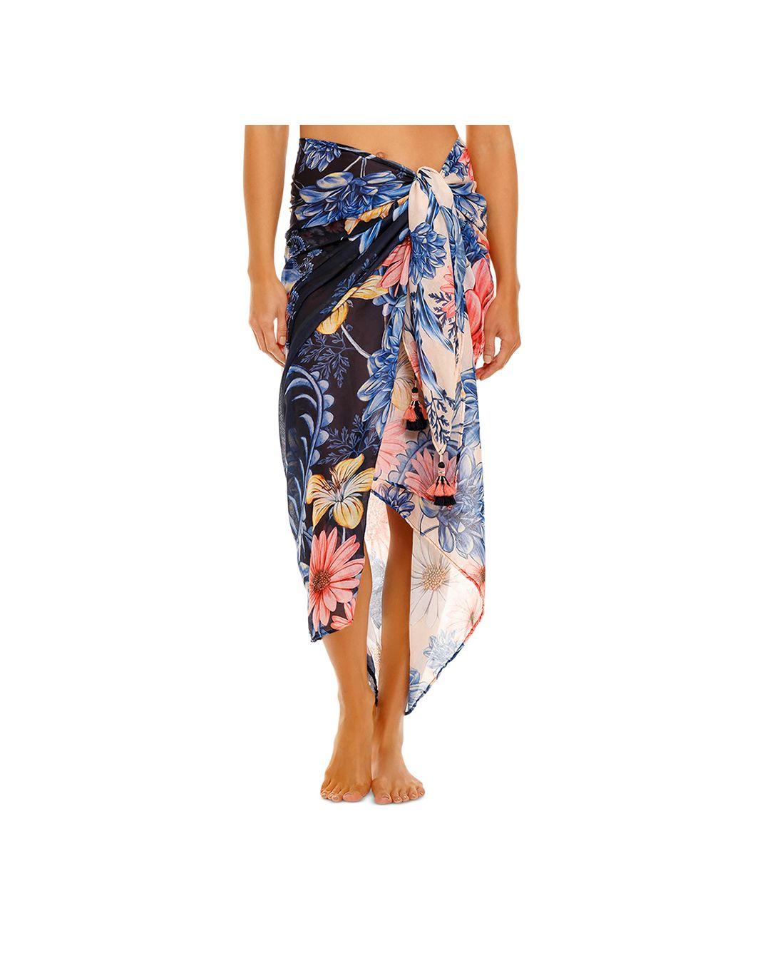 Agua Bendita Floral Print Wrap Swim Cover Up in Blue | Lyst