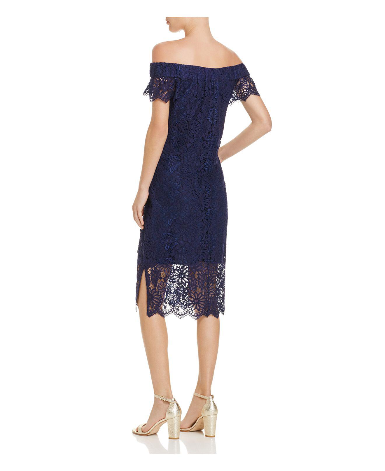 Nanette Nanette Lepore Off-the-shoulder Lace Midi Dress in Blue - Lyst
