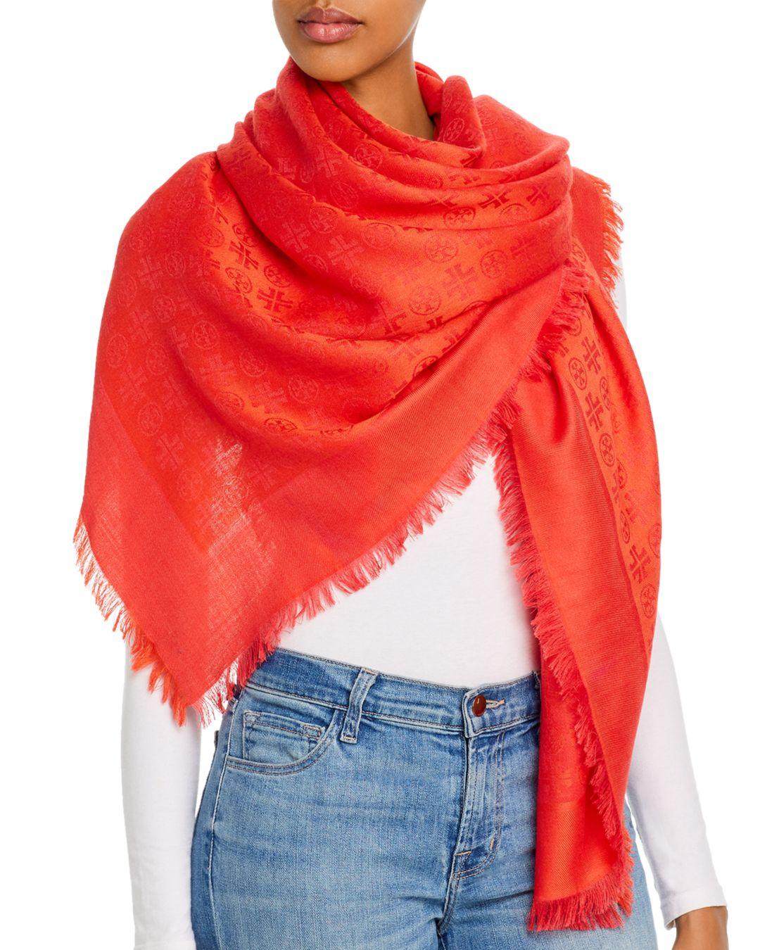 Tory Burch Wool Logo Jacquard Traveler Scarf in Bright Red (Red 