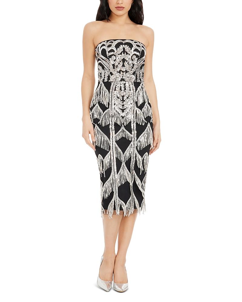 dress the population fringe dress Dress the Population Viviana Fringe Trim Dress