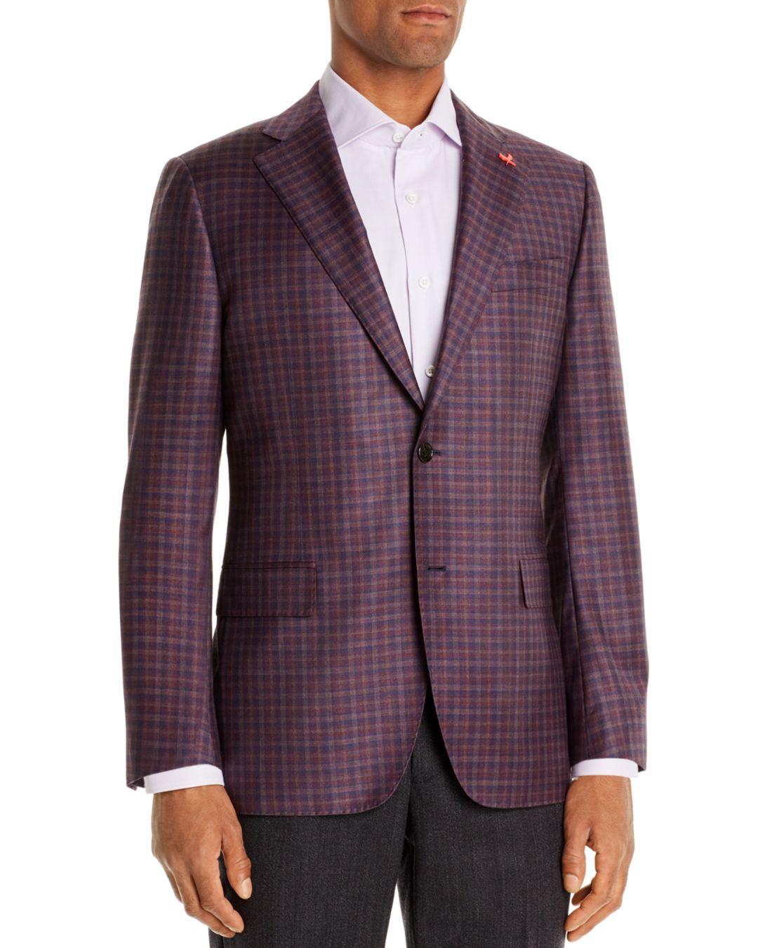 Cardinal Of Canada Wool Check Regular Fit Sport Coat in Berry/Navy ...