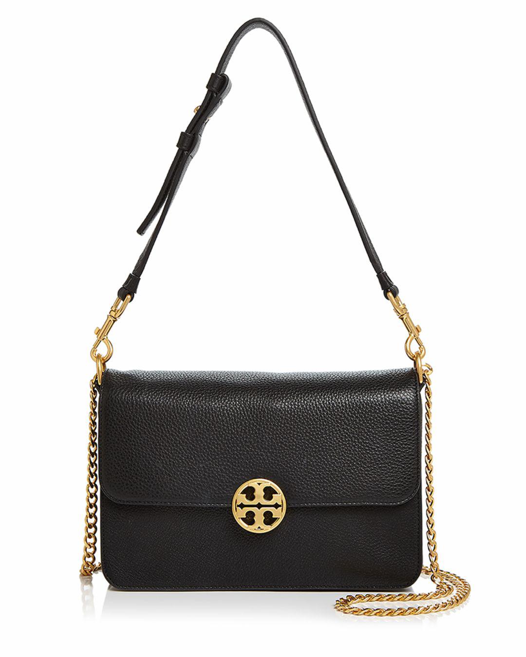 Tory Burch Chelsea Leather Convertible Shoulder Bag in Black/Gold ...