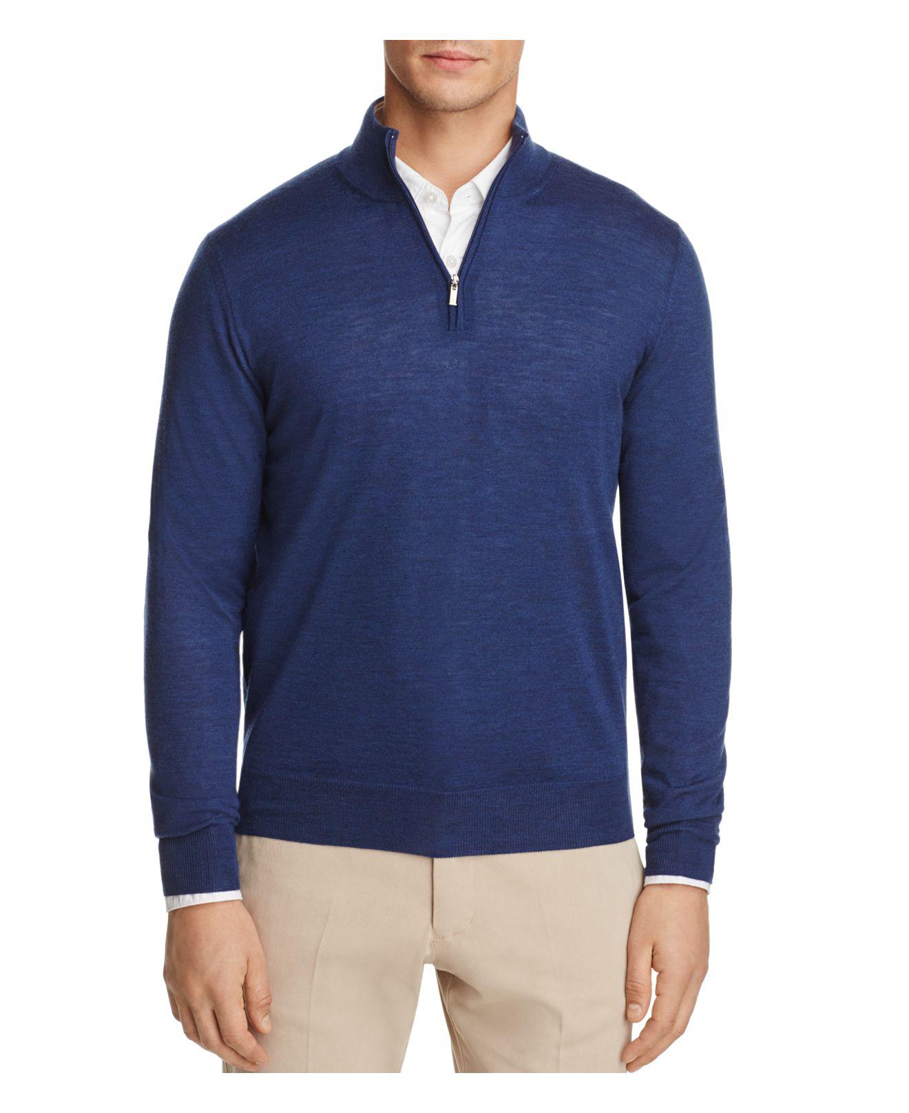 Canali Quarter Zip Regular Fit Knit Sweater in Blue for Men - Lyst