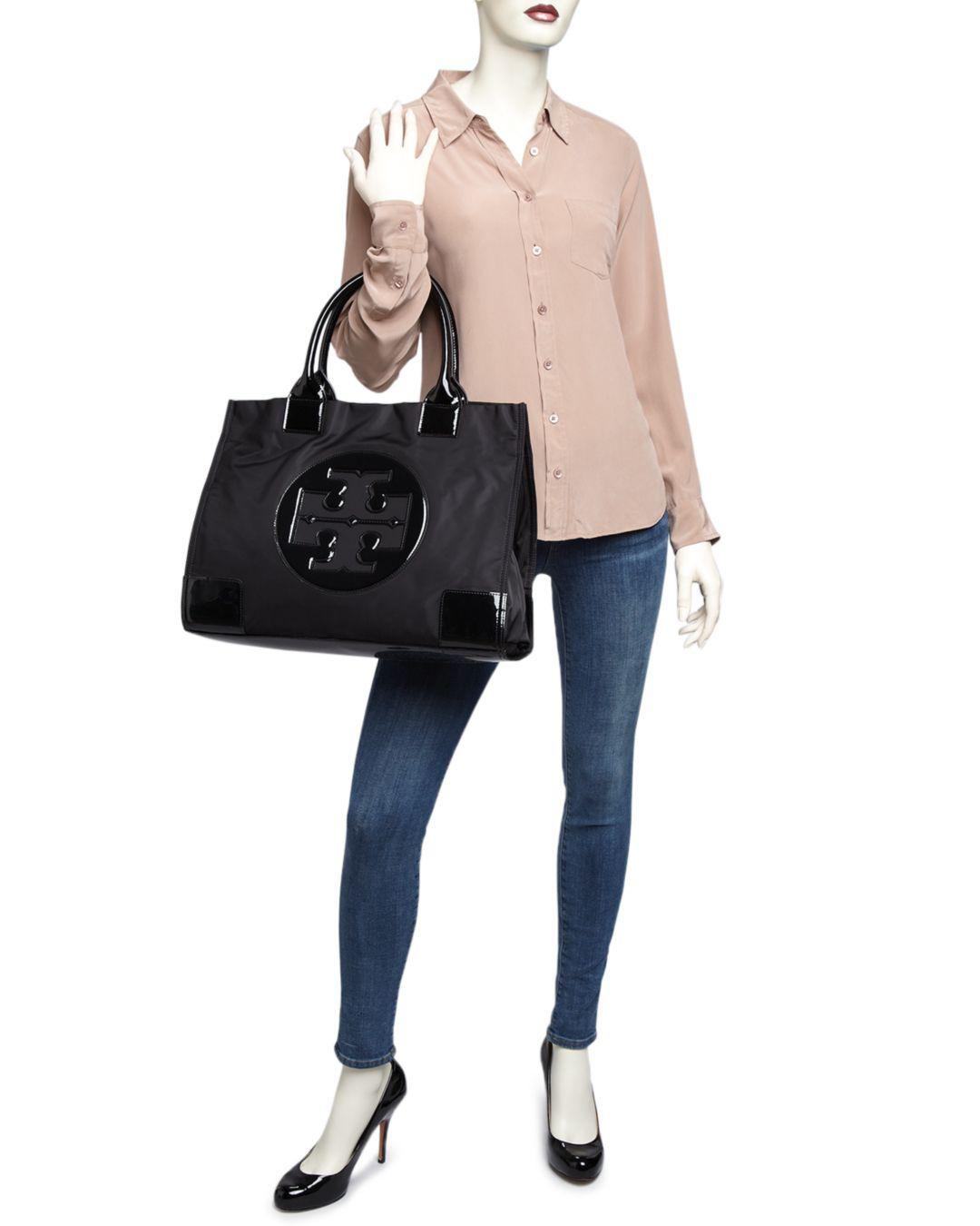 tory burch ella patent nylon tote