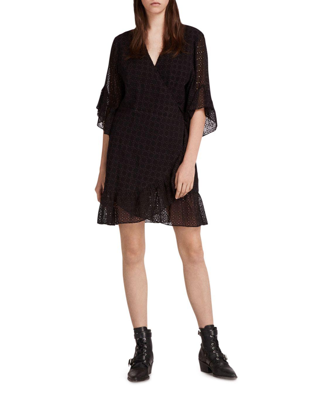 all saints black wrap dress