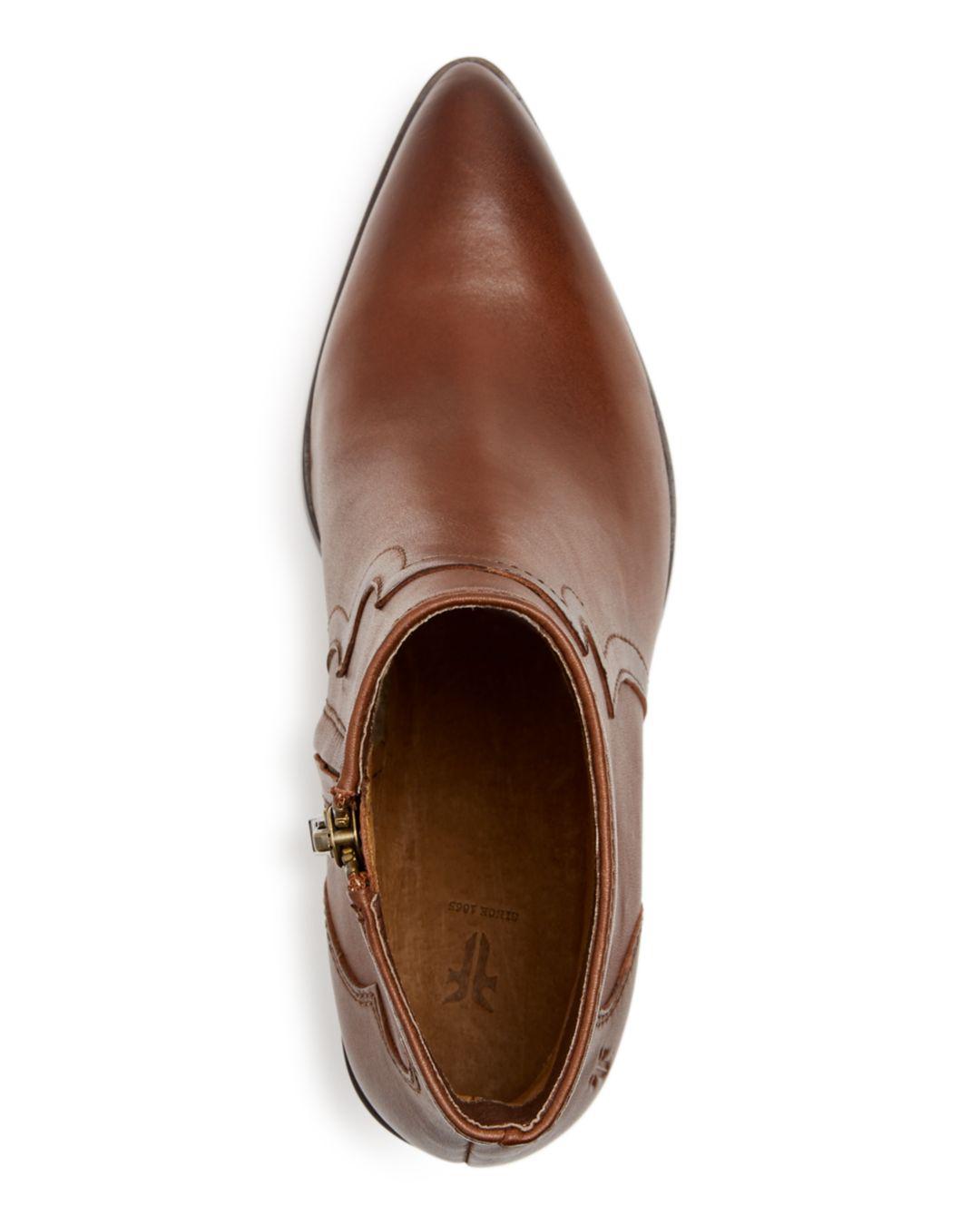 frye leather block heel western booties