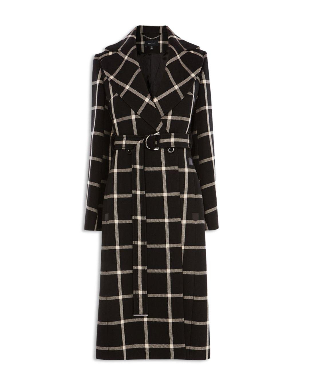 Karen Millen Windowpane - Plaid Coat in Black | Lyst