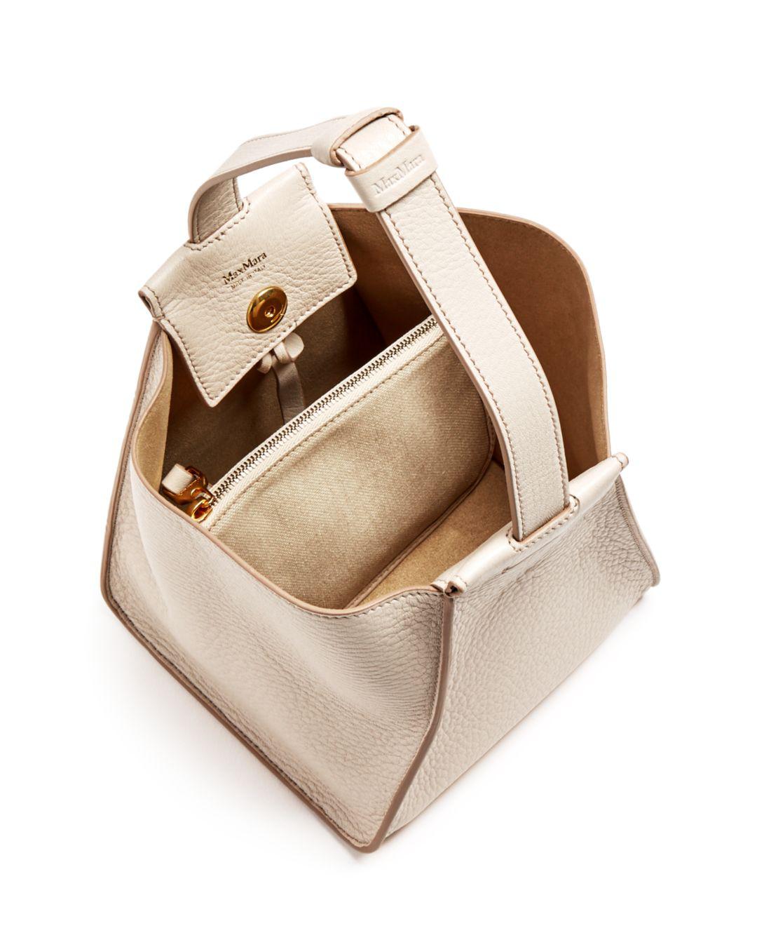 Max Mara Small Leather Bucket Bag in Ivory White/Gold (White) - Lyst