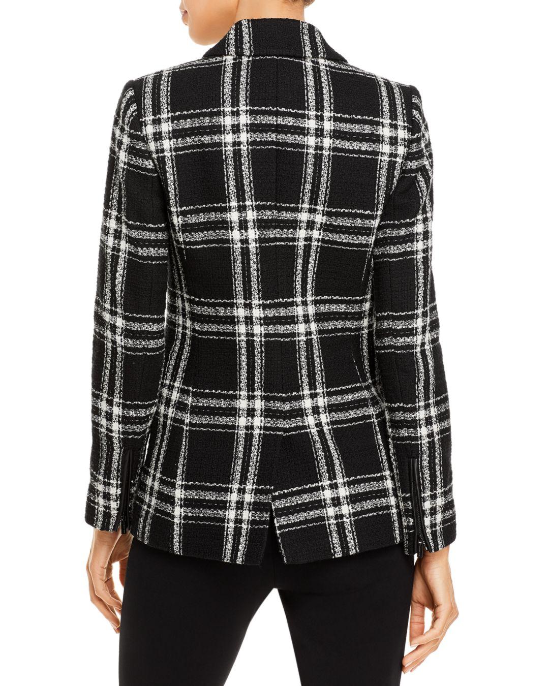 Karl Lagerfeld Windowpane Plaid Tweed Jacket in Black/White (Black) Lyst