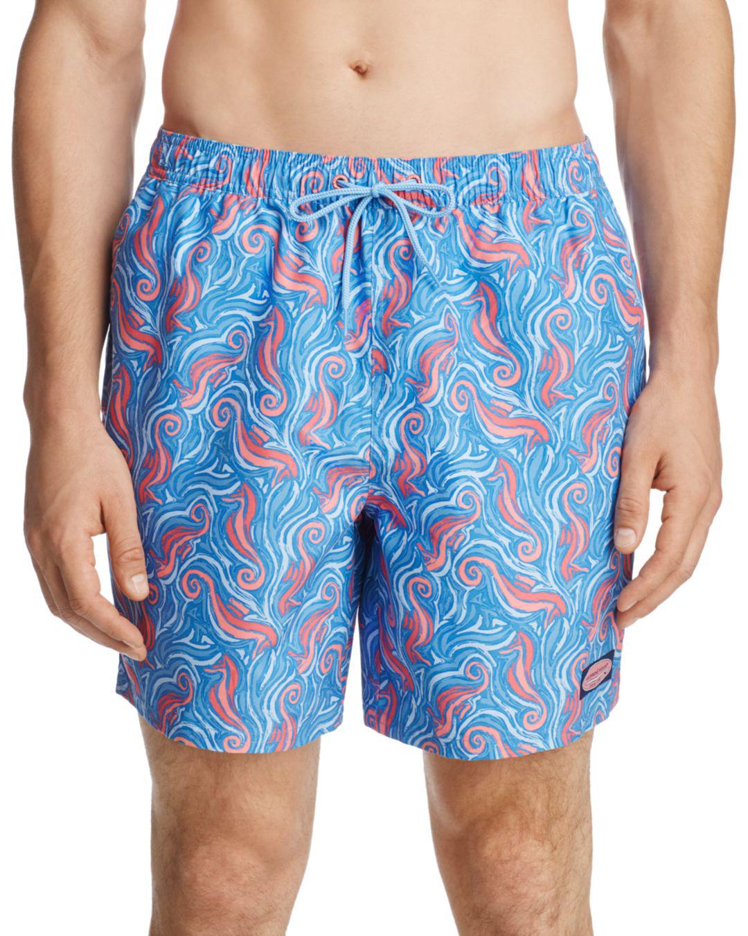 Vineyard Vines Seahorse Printed Swim Trunks in Blue for