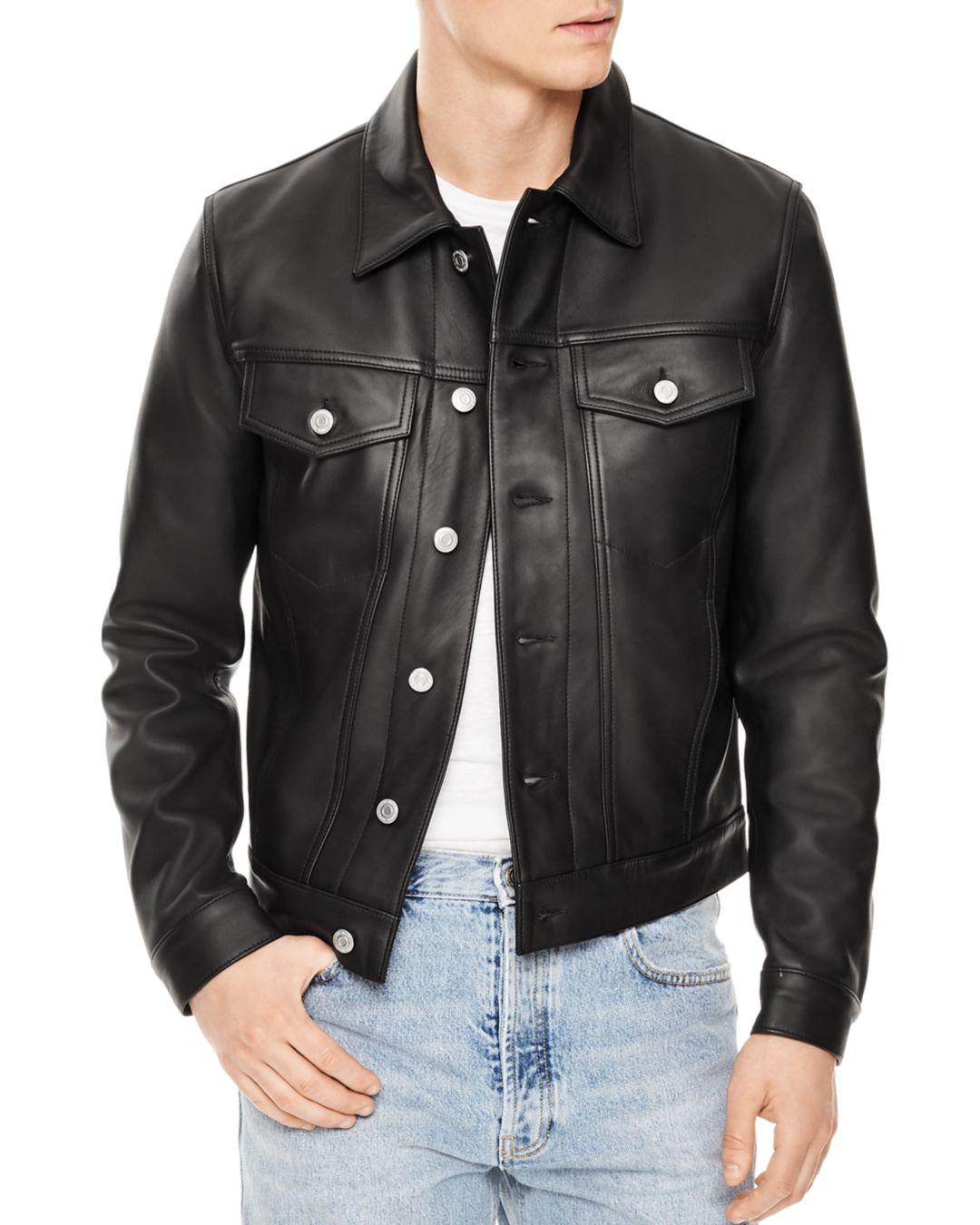 sandro leather trucker jacket