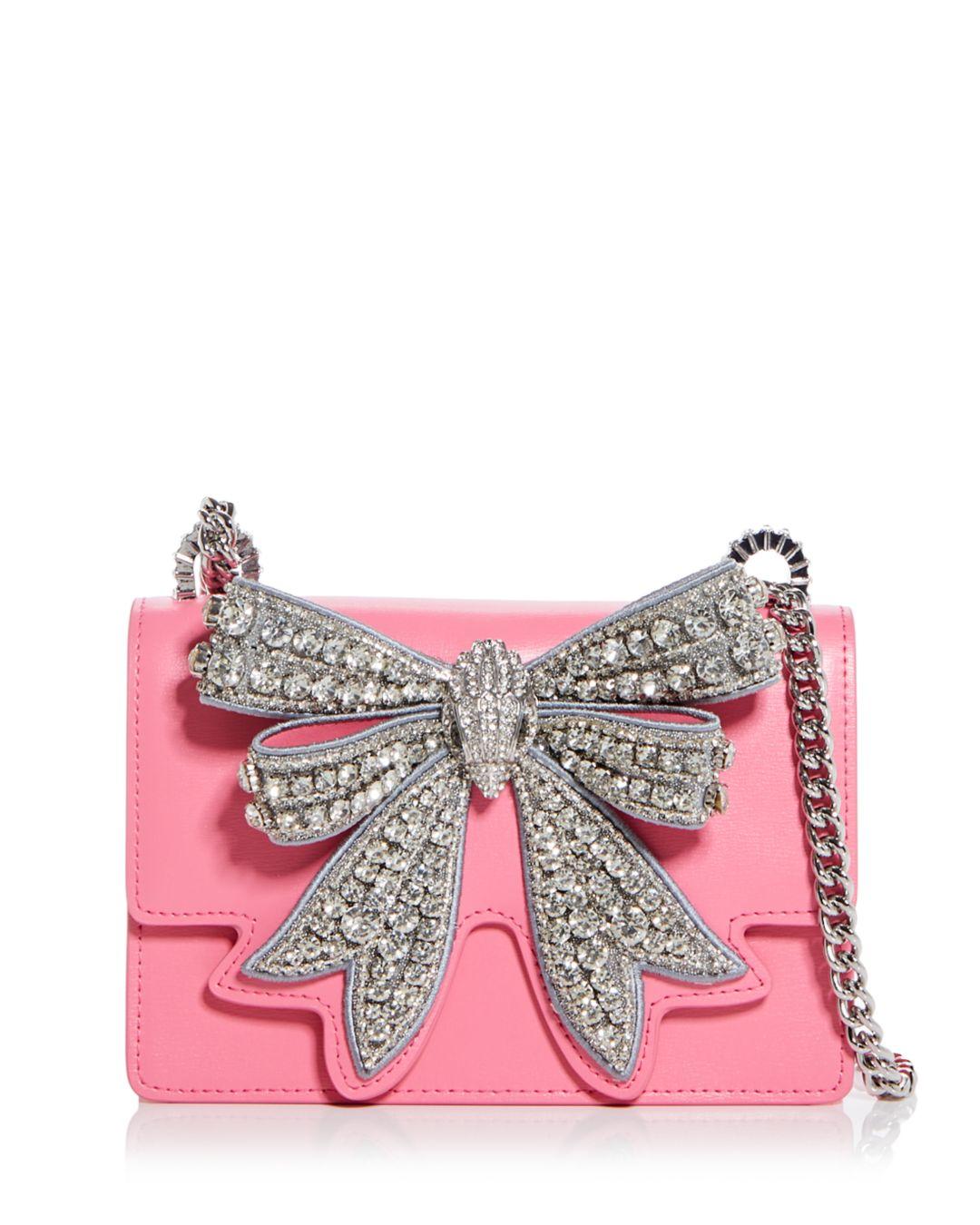Kurt Geiger Shoreditch Crystal Bow Small Leather Crossbody in Pink | Lyst
