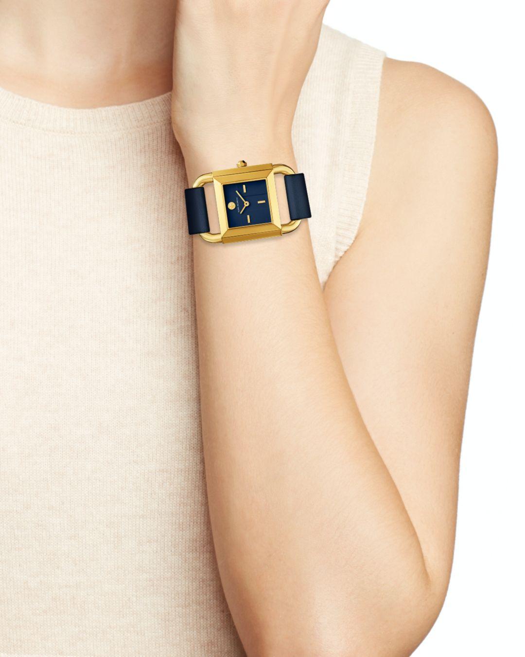 Tory Burch Phipps Watch, Navy Leather/gold-tone, 29 X 42 Mm in 