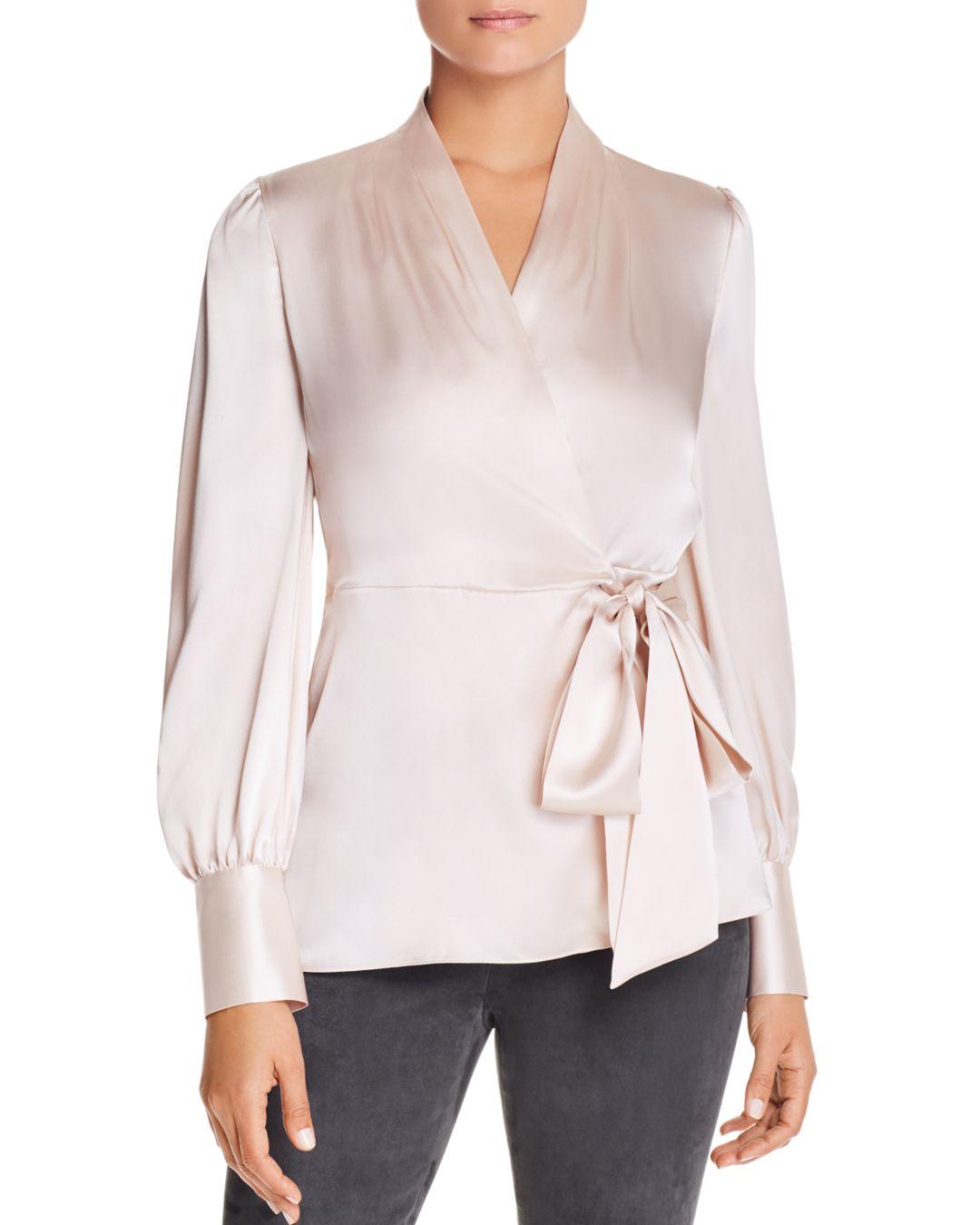 white satin wrap blouse