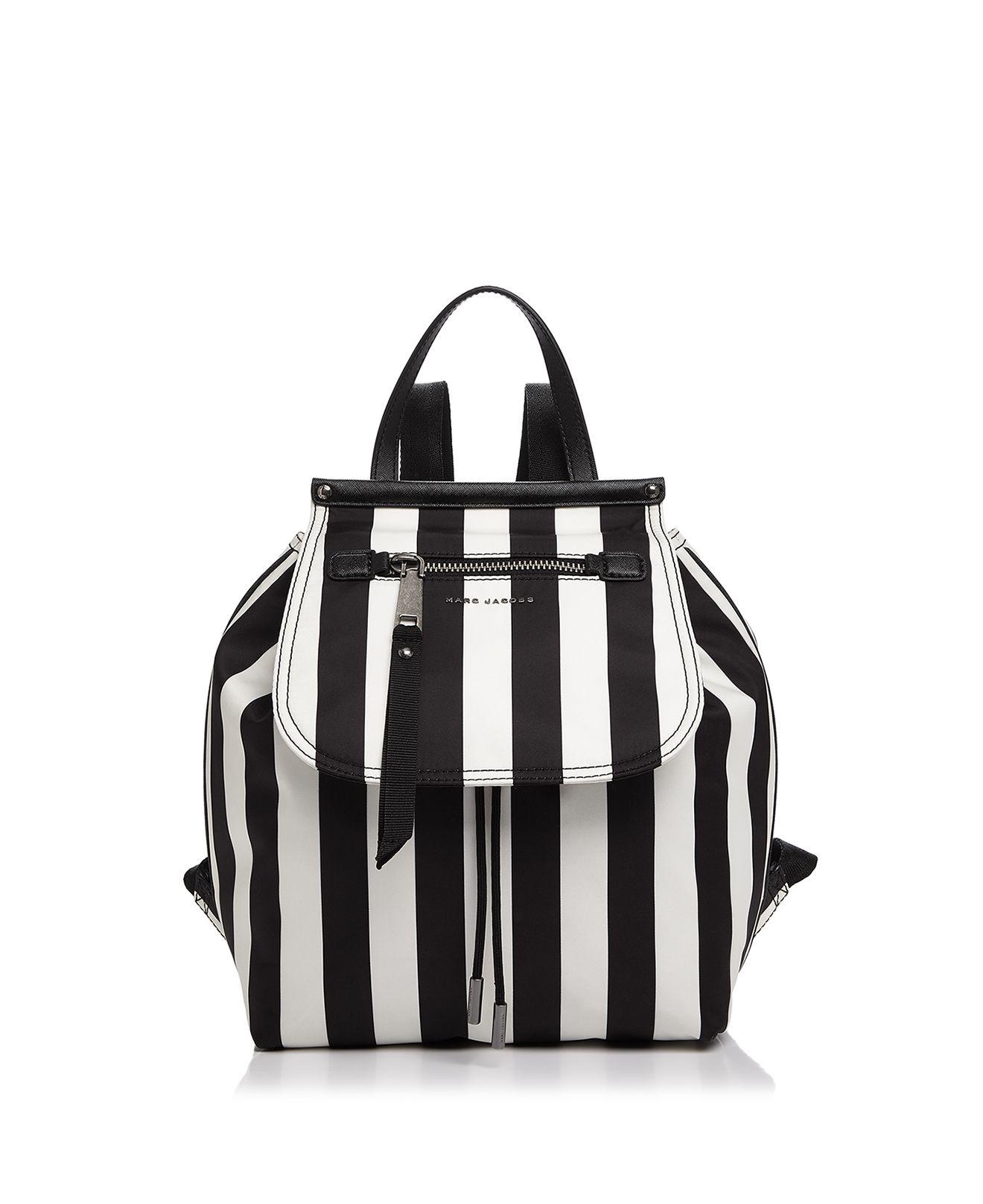 black and white striped backpack purse