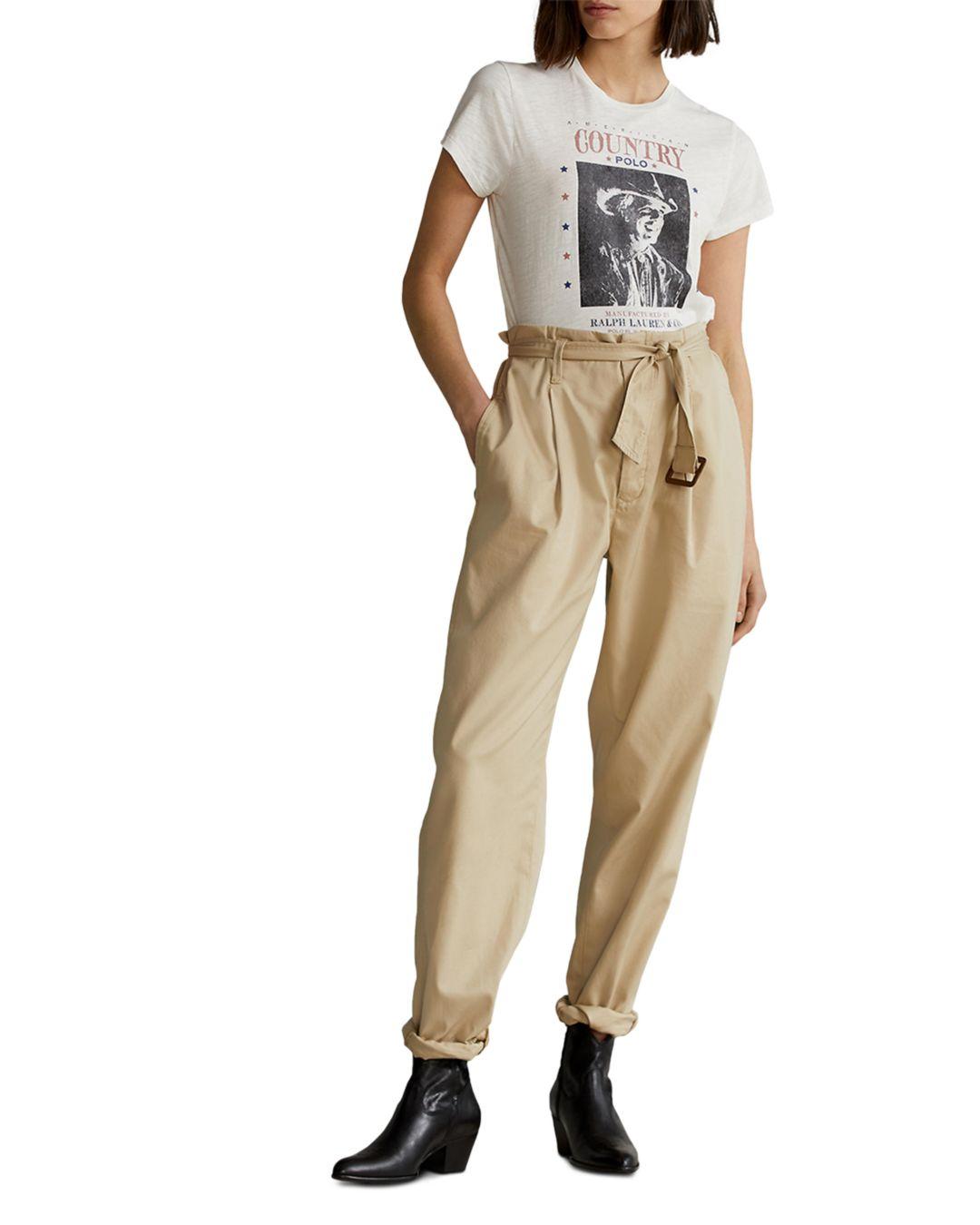 Ralph Lauren Leather Polo Twill Belted Pants, Plain Pattern | Lyst