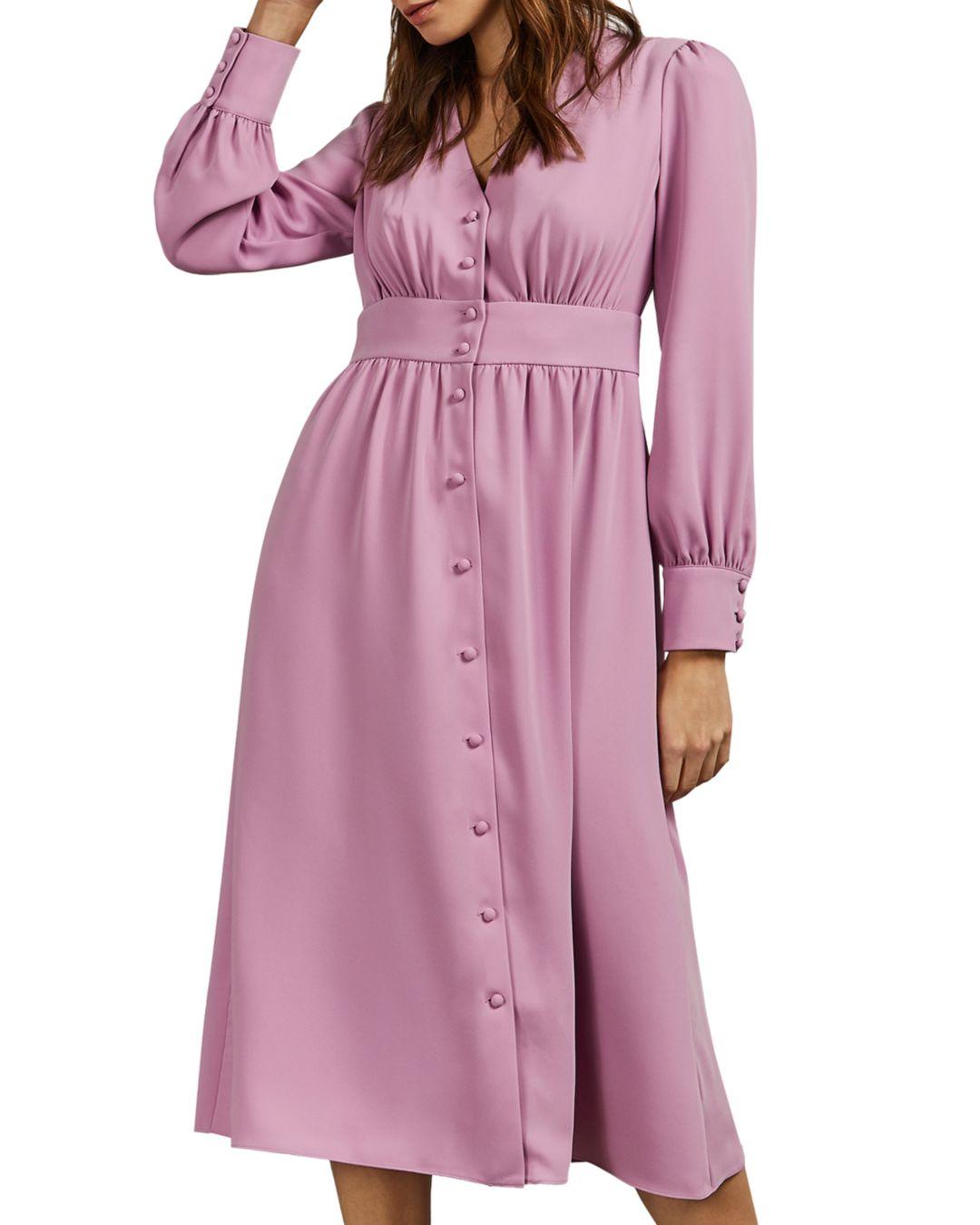 Ted Baker Synthetic Jesicar V - Neck Button - Front Midi Dress in Dusky Pink (Pink) - Lyst