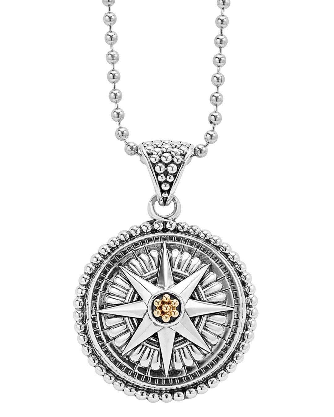 Lagos 18k Gold And Sterling Silver Signature Caviar Compass Pendant