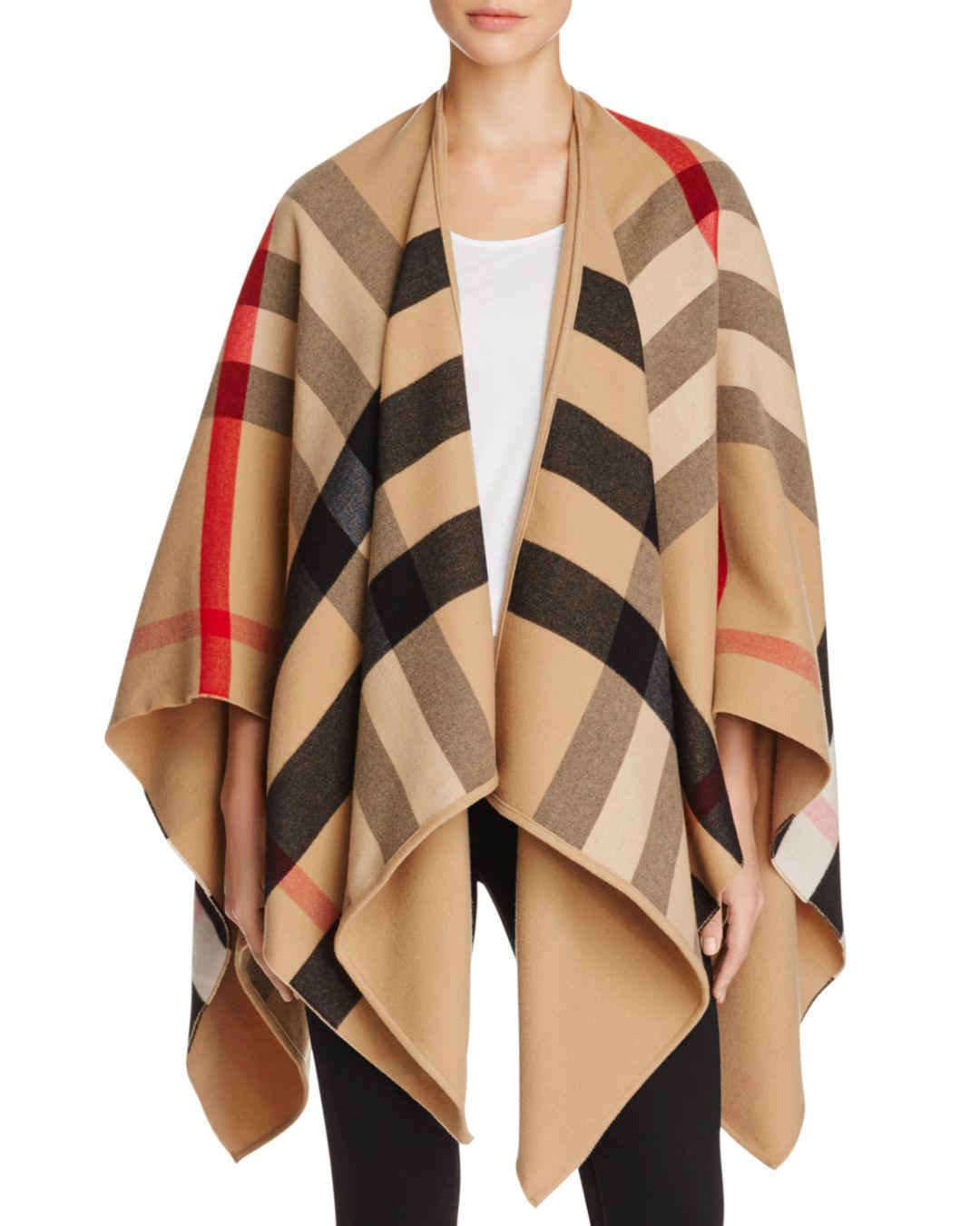 Burberry Charlotte Reversible Solid To Check Wool Cape | Lyst
