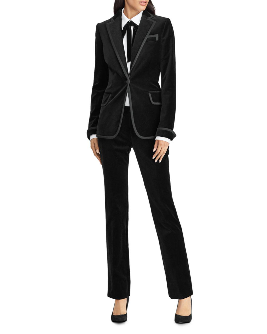 Ralph Lauren Lauren Faille Trim Velvet Blazer in Black - Lyst