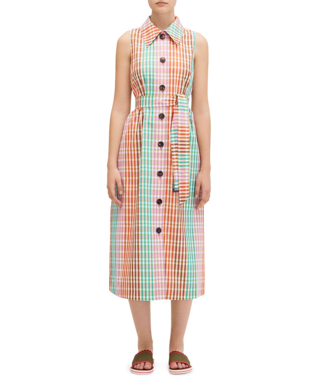 Synthetic Rainbow Plaid Shirtdress 
