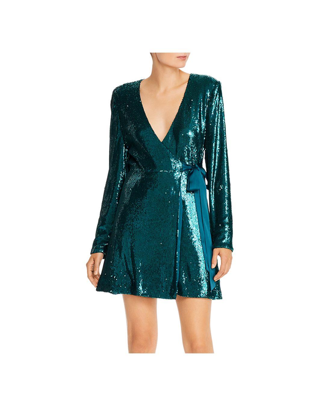 Ramy Brook Satin Sequined Wrap Dress in 