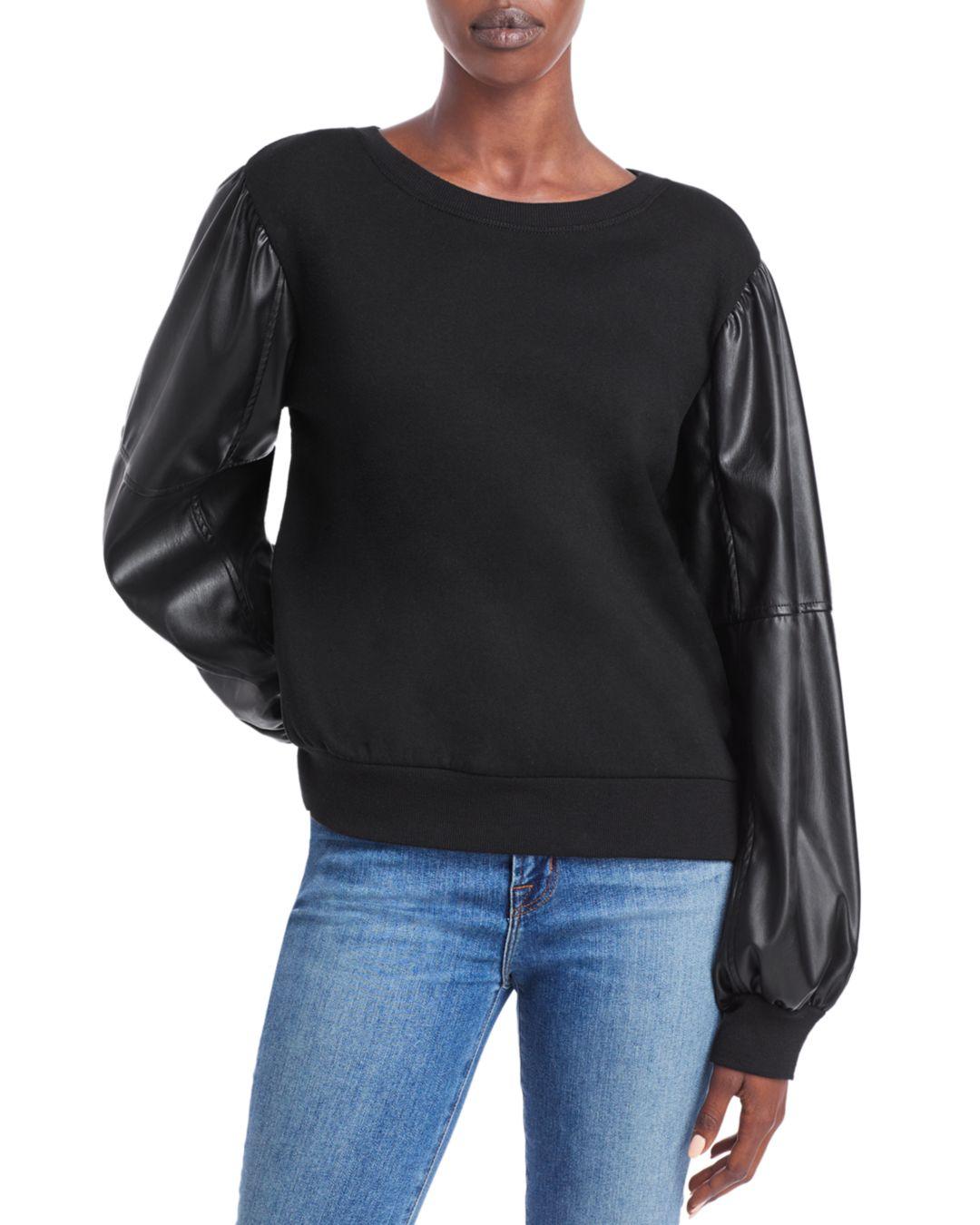 Finley Faux Leather Sleeve Sweatshirt 