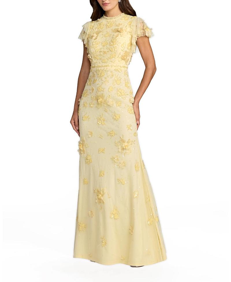 sachin and babi light blue dress Mac Duggal Women's Tiered Floral Print Cut-Out Chiffon Gown