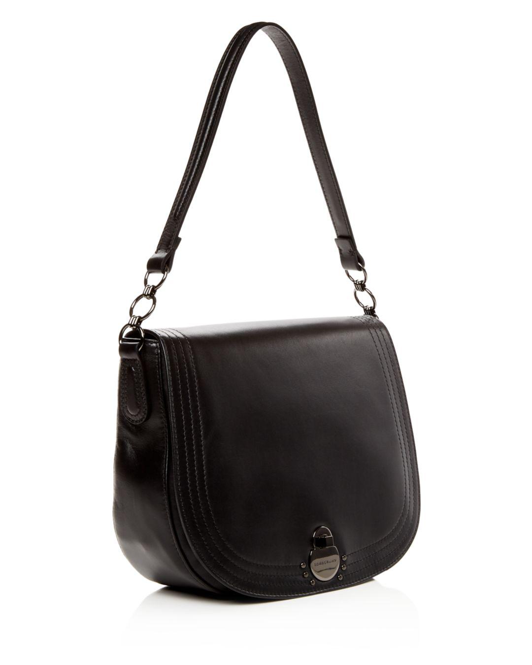 Longchamp Cavalcade Large Leather Shoulder Bag in Black/Nickel (Black
