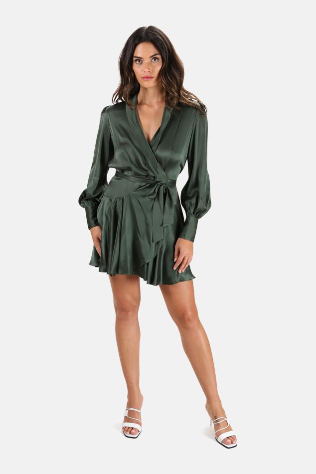 Zimmermann Espionage Silk Wrap Mini Dress in Green | Lyst
