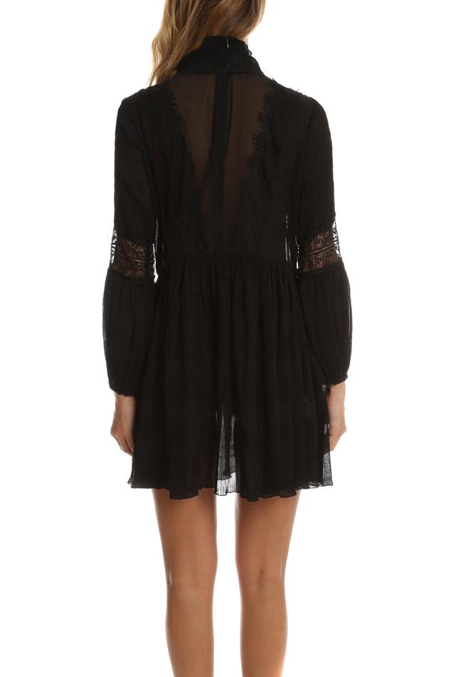 Ganni Lace Mckinney Pleat Dress in Black - Lyst