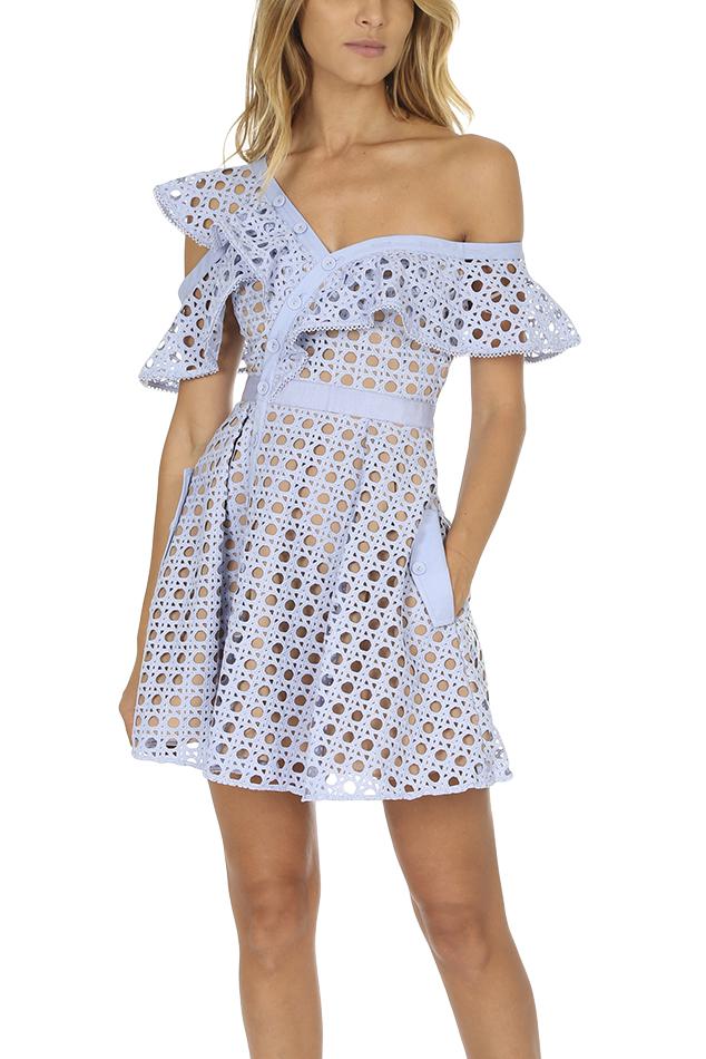 Self Portrait Lace Guipure Frill Mini Dress In Blue Lyst