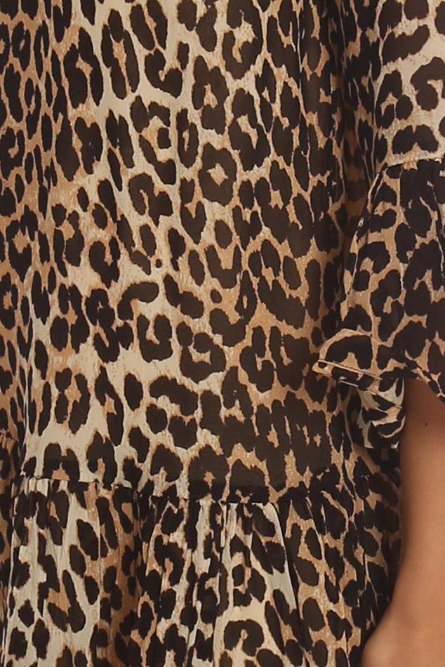 Ganni Synthetic Miku Georgette Dress Leopard in Brown - Lyst