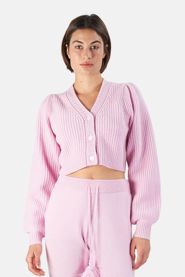 pink cropped cardigan sweater