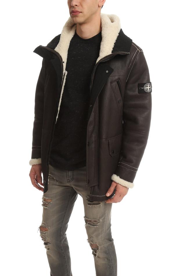 Stone Island Leather Shearling in Brown for Men | Lyst