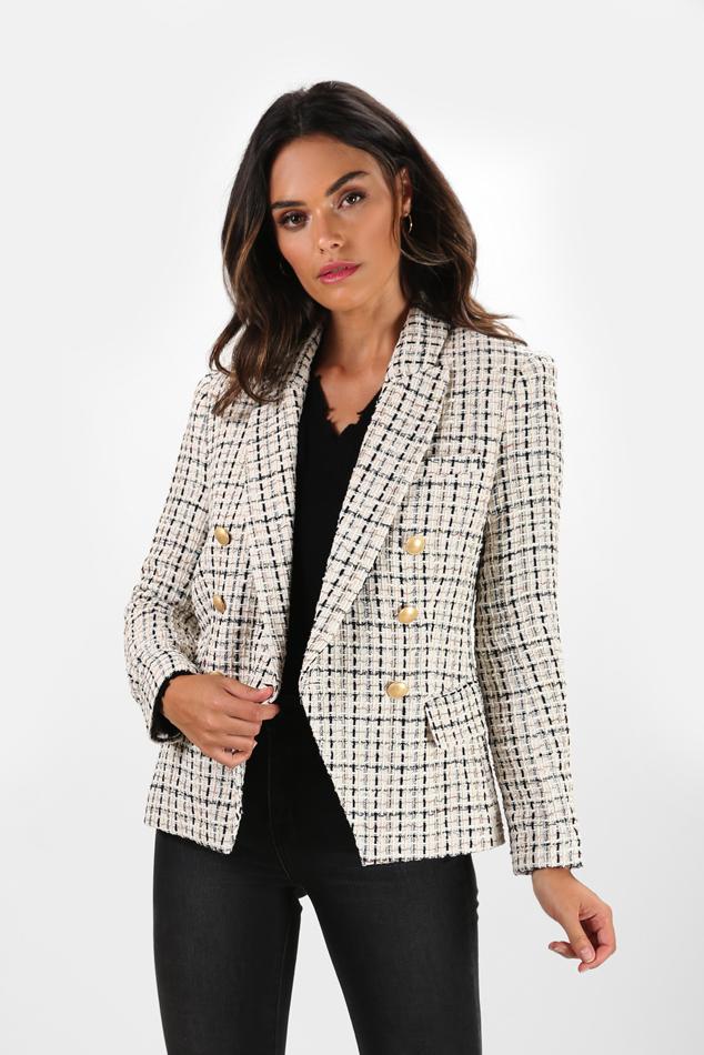 L'Agence Cotton Kenzie Double Breasted Blazer Ivory in White - Save 30% ...