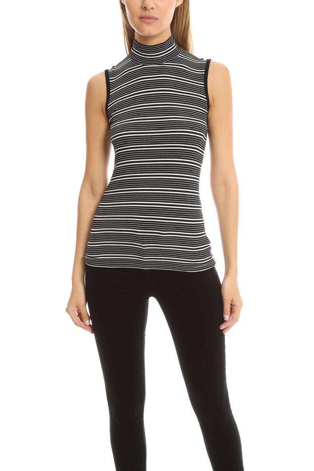 ATM Synthetic Striped Sleeveless Mock 