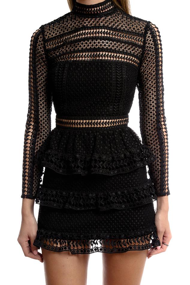tiered guipure lace mini dress