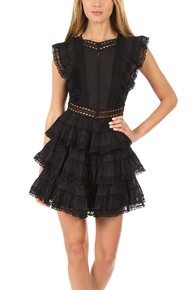 Zimmermann Cotton Juniper Pintuck Frill Dress in Black - Lyst