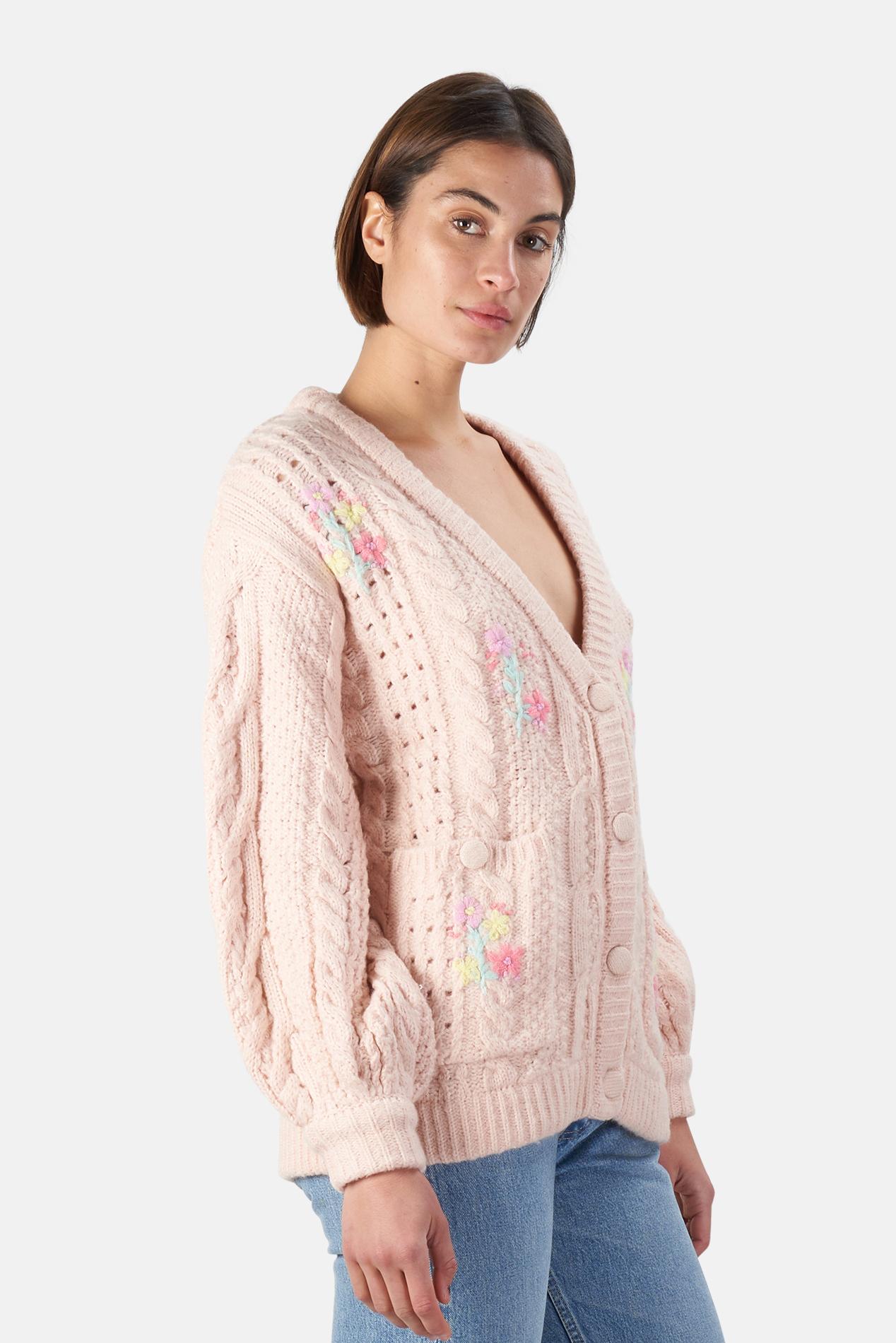 pink button down sweater