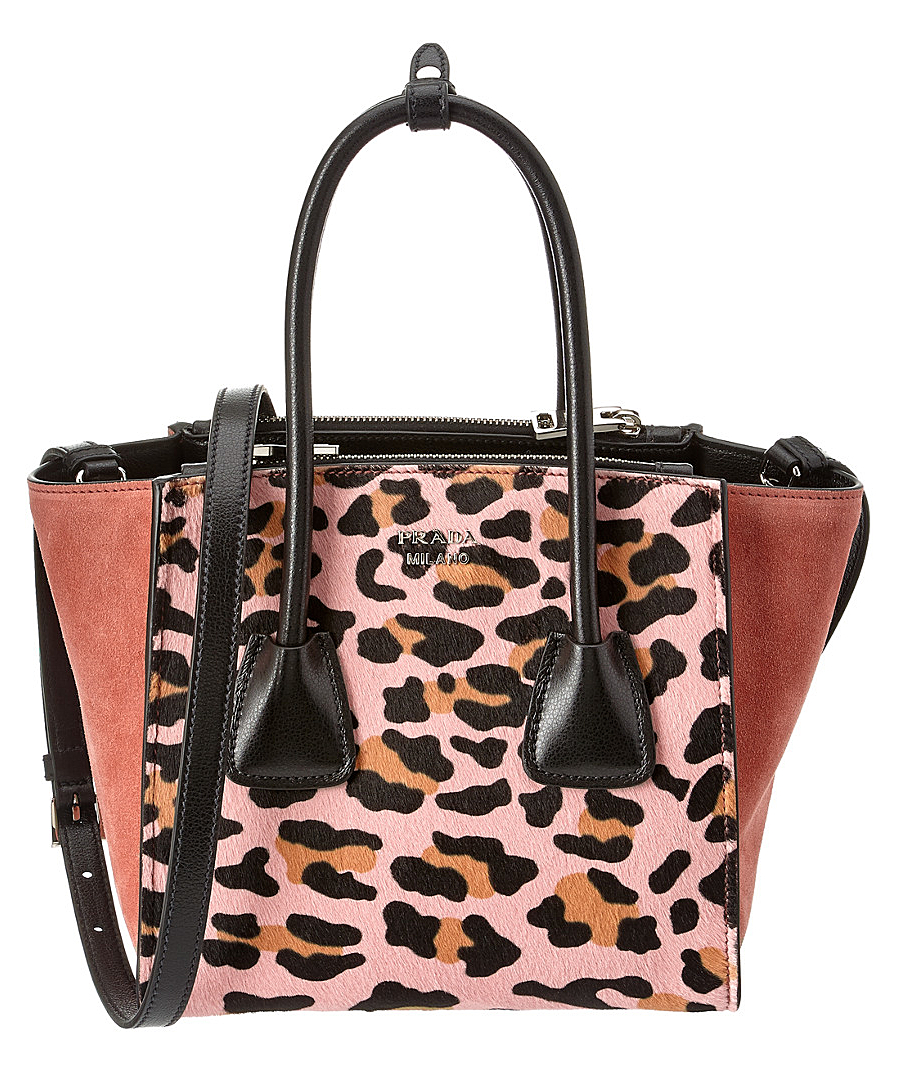 Prada Calf Hair \u0026amp; Suede Double Handle Tote in Animal (pink) | Lyst